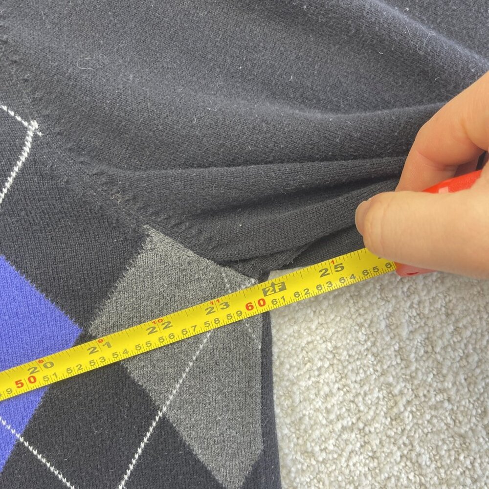 VTG Tommy Hilfiger Argyle Sweater Mens Purple / Black Diamond Dark Academia Read - Picture 7 of 11